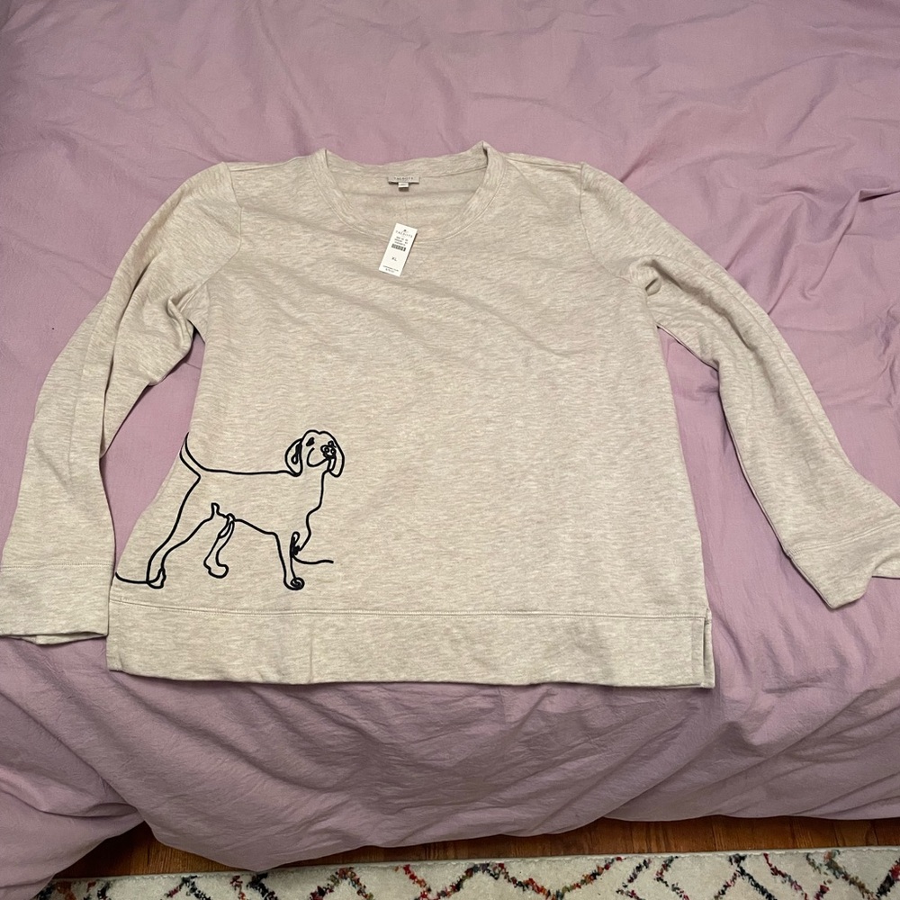 Talbots Embroidered Dog Crewneck Sweatshirt